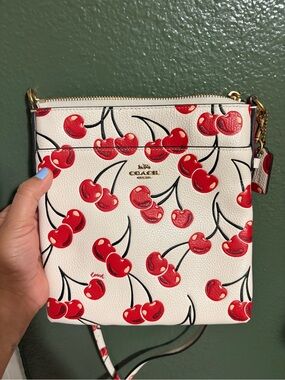 Coach White Leather Crossbody with Red Cherry Print